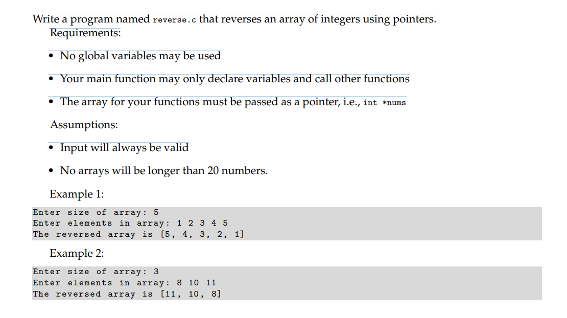 Solved Write A Program Named Reverse C That Reverses An Chegg