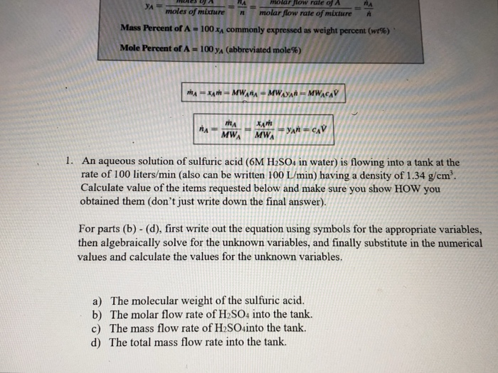 Solved NA Moles Of Mixture N Molar Flow Rate Of Micture A Chegg