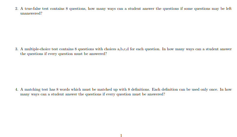 Solved 2 A True False Test Contains 8 Questions How Many Chegg