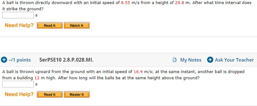 Solved A Ball Is Thrown Directly Downward With An Initial Chegg