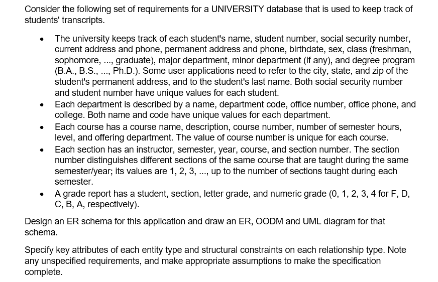 Solved Consider The Following Set Of Requirements For A Chegg