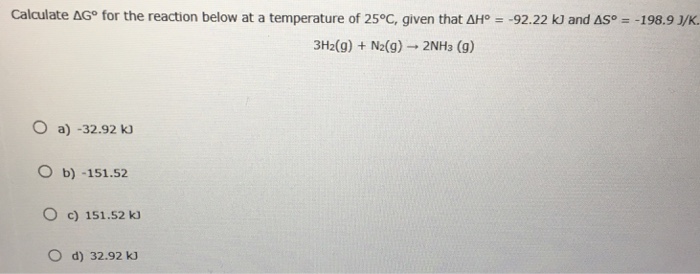 Solved Calculate Delta G Degree For The Reaction Below At A Chegg