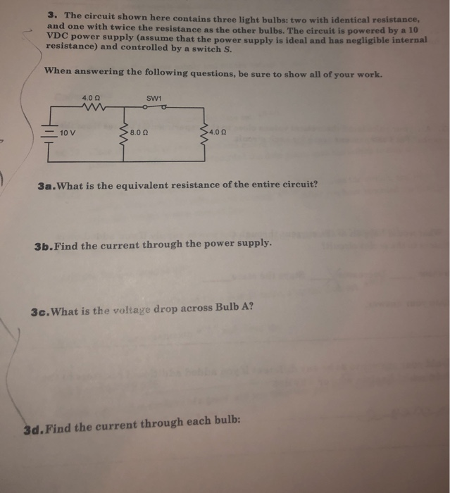 Solved The Circuit Shown Here Contains Three Light Bulbs Chegg