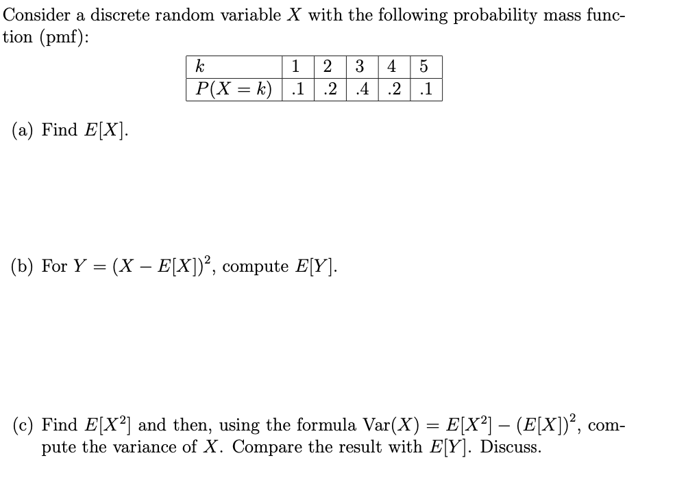 Solved Consider A Discrete Random Variable X With The Chegg