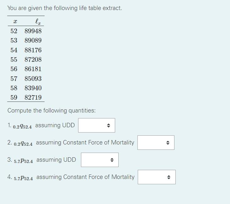 Solved You Are Given The Following Life Table Extract Chegg