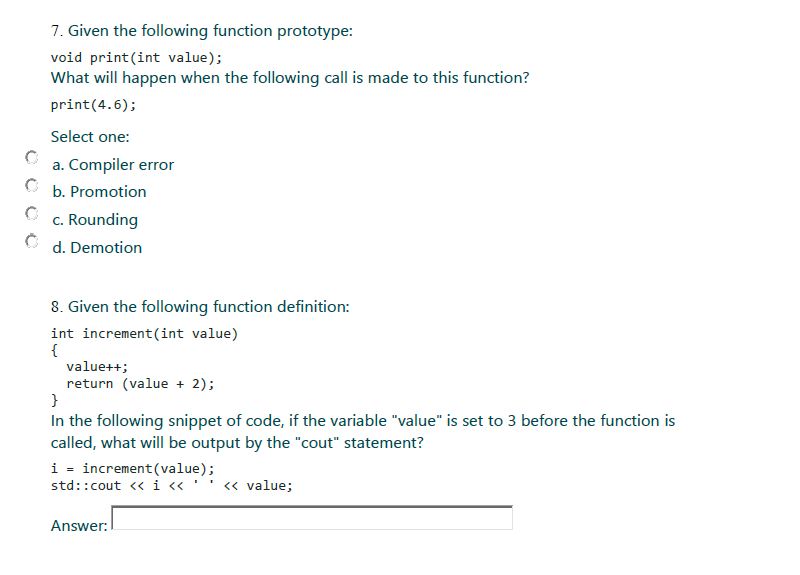 Solved 7 Given The Following Function Prototype Void Chegg