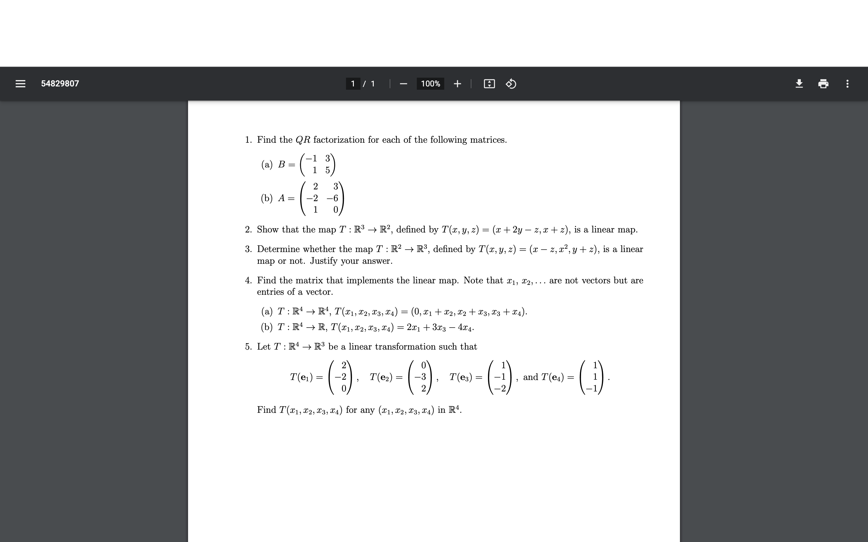 Solved 1 Find The QR Factorization For Each Of The Chegg