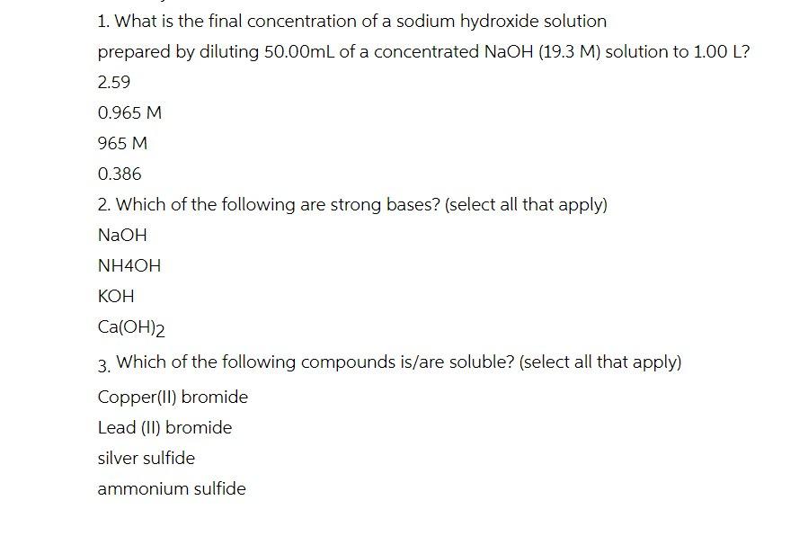 Solved 1 What Is The Final Concentration Of A Sodium Chegg