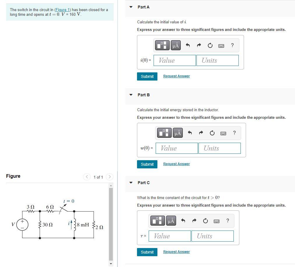 Solved The Switch In The Circuit In Figure 1 Has Been Chegg