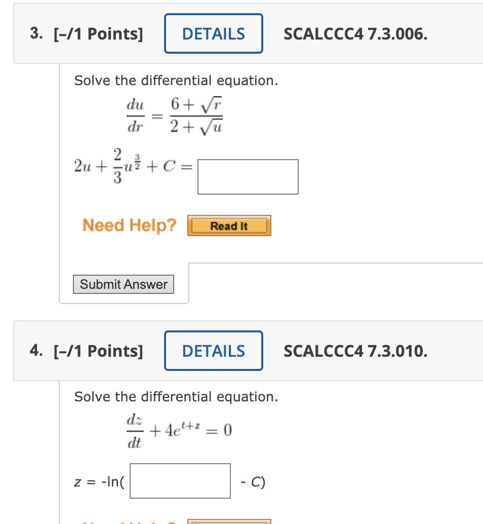 Solved 3 1 Points DETAILS SCALCCC4 7 3 006 Solve The Chegg