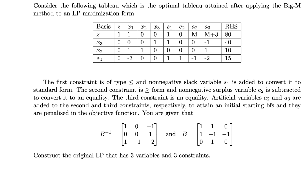 Solved Consider The Following Tableau Which Is The Optimal Chegg