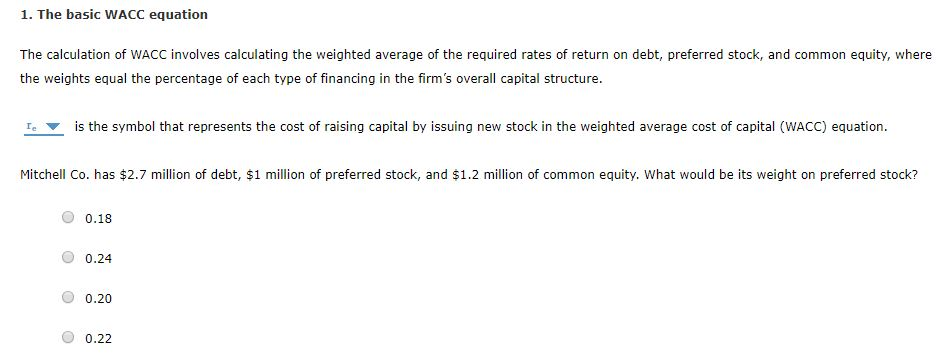 Solved The Basic Wacc Equation The Calculation Of Wacc Chegg