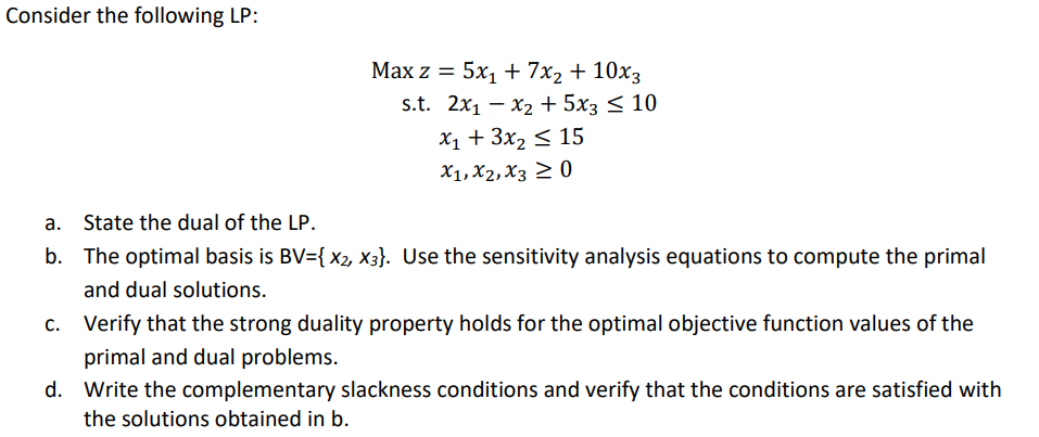 Solved Consider The Following LP Maxz S T Chegg