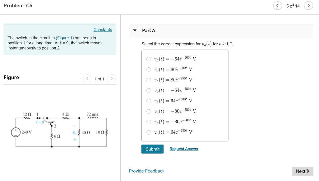 Solved Problem 7 5 5 Of 14 Part A The Switch In The Chegg