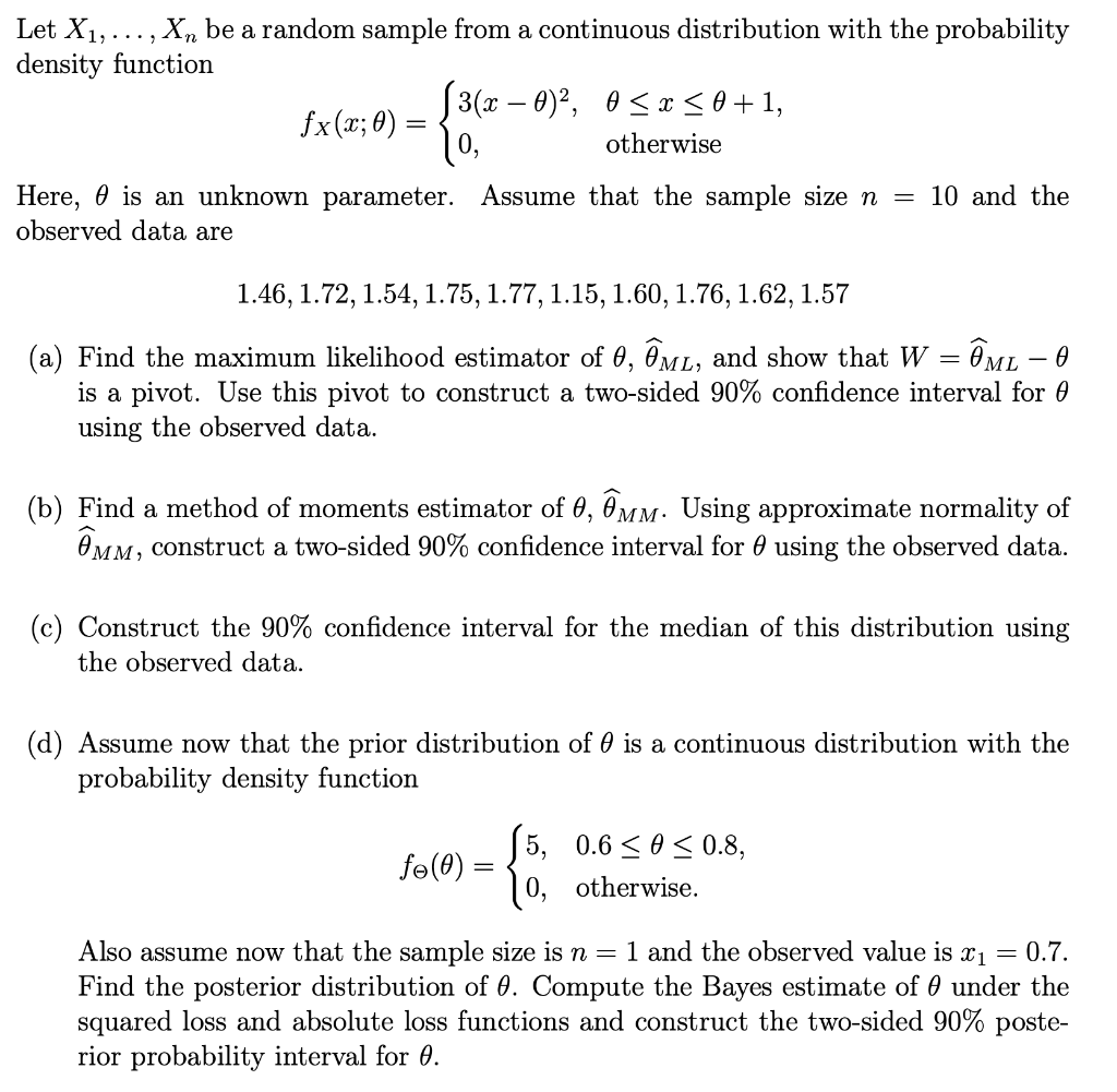 Solved Let X Xn Be A Random Sample From A Continuous Chegg