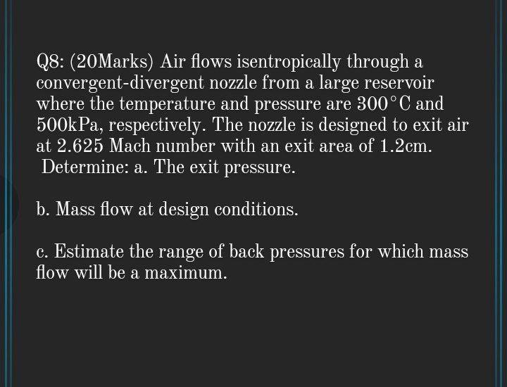 Solved Q8 20Marks Air Flows Isentropically Through A Chegg