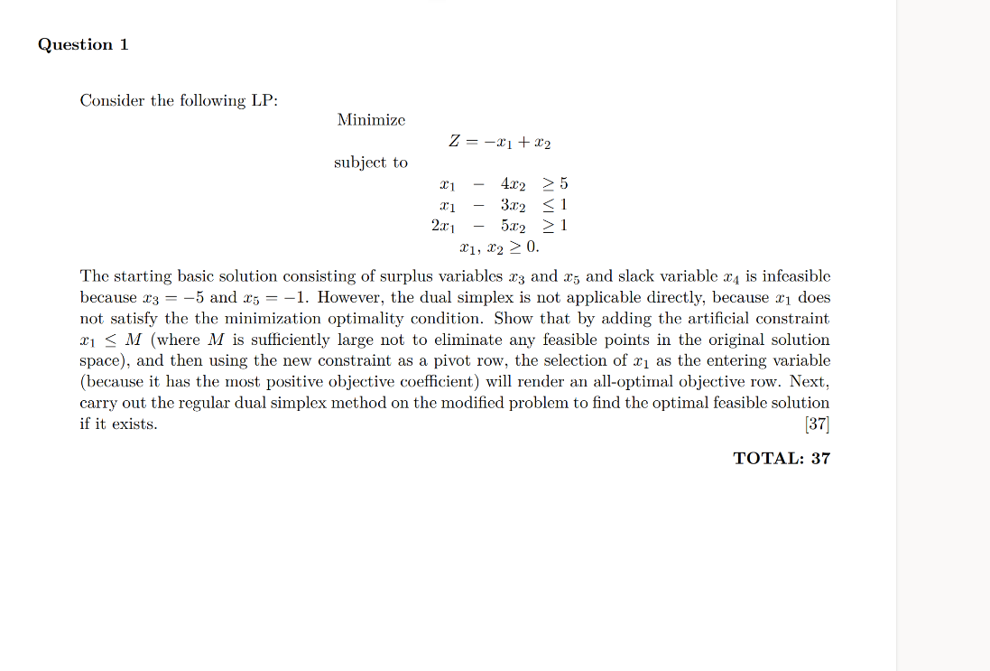 Solved Consider The Following Lp Minimize Subject To Chegg