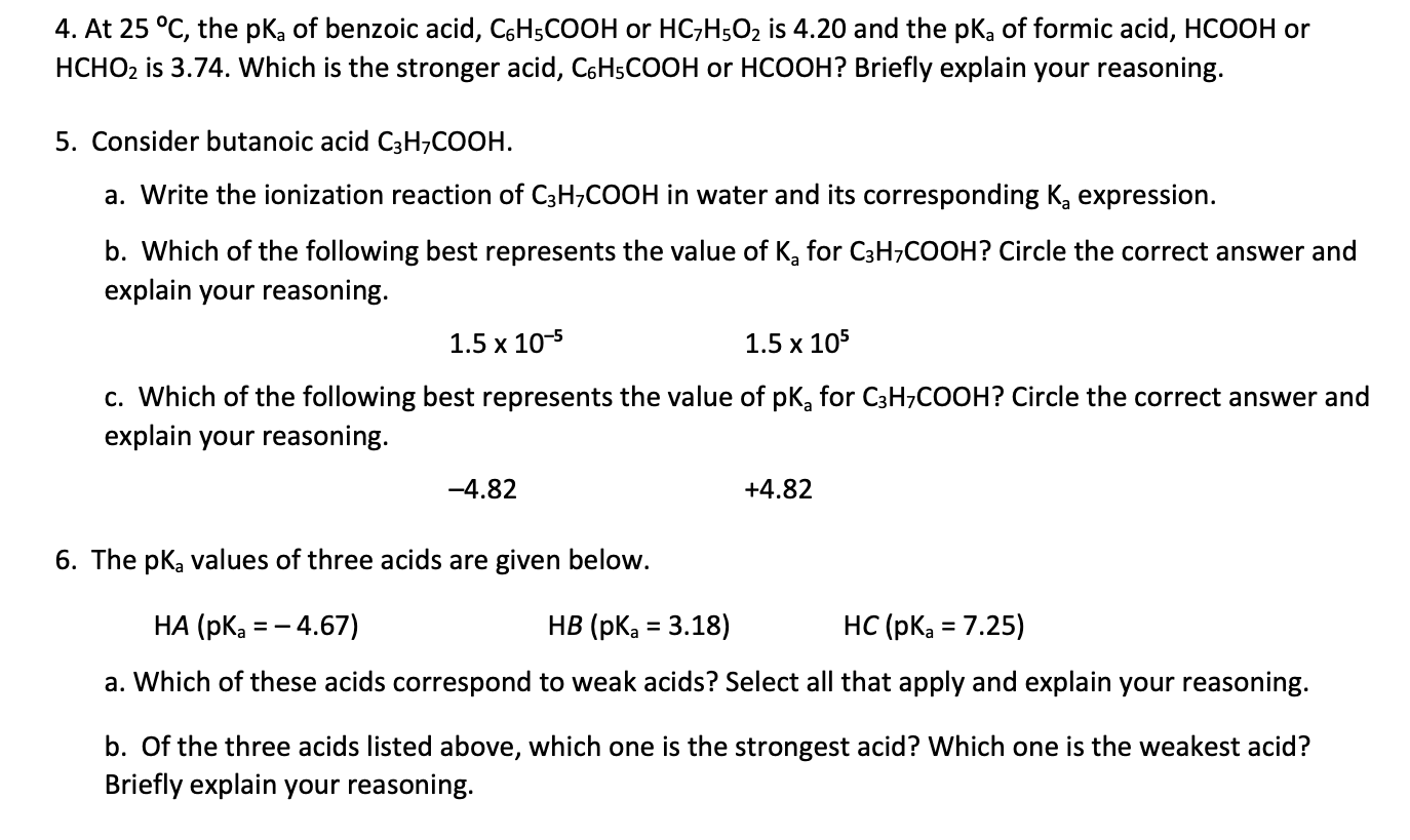 Solved 4 At 25 C The PKa Of Benzoic Acid C6H5COOH Or Chegg