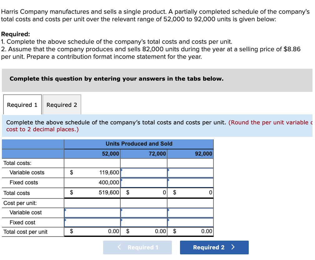 Solved Harris Company Manufactures And Sells A Single Chegg