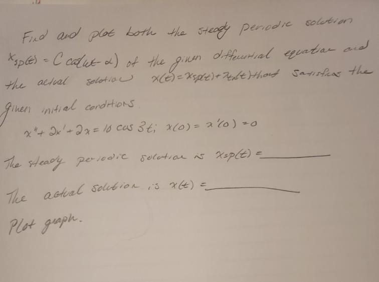 Solved Find And Plot Both The Steady Periodic Solution Xsp Chegg