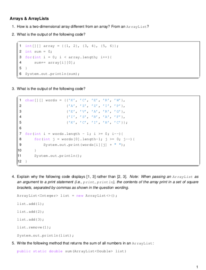 Solved Arrays Arraylists 1 How Is A Two Dimensional Array Chegg Hot