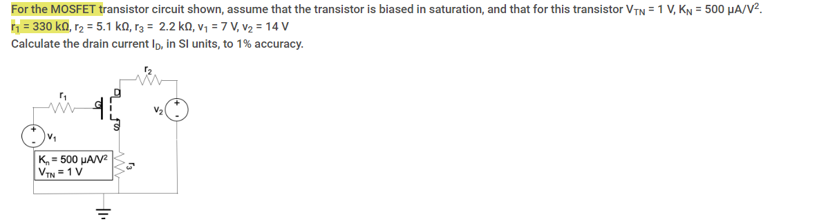 Solved For The Mosfet Transistor Circuit Shown Assume That Chegg