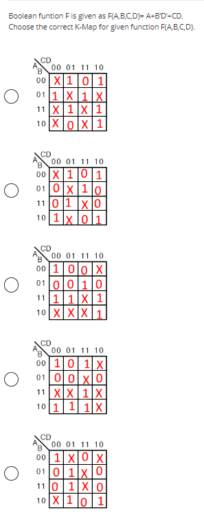 Solved Boolean Funtion F Is Given As F A B C D A BD CD Chegg