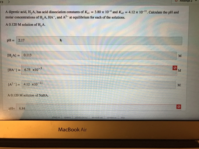 Solved F9 A Diprotic Acid H2A Has Acid Dissociation Chegg