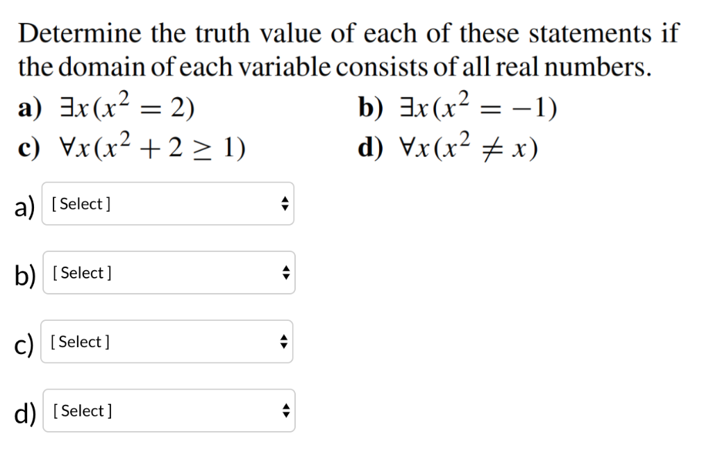 Solved Determine The Truth Value Of Each Of These Statements Chegg