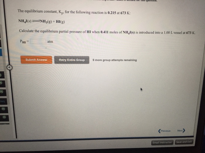 Solved The Equilibrium Constant K P For The Following Chegg