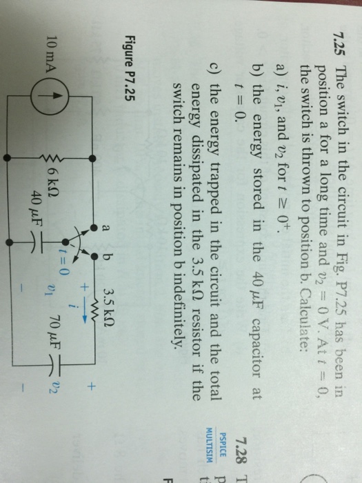 Solved 7 25 The Switch In The Circuit In Fig P7 25 Has Been Chegg