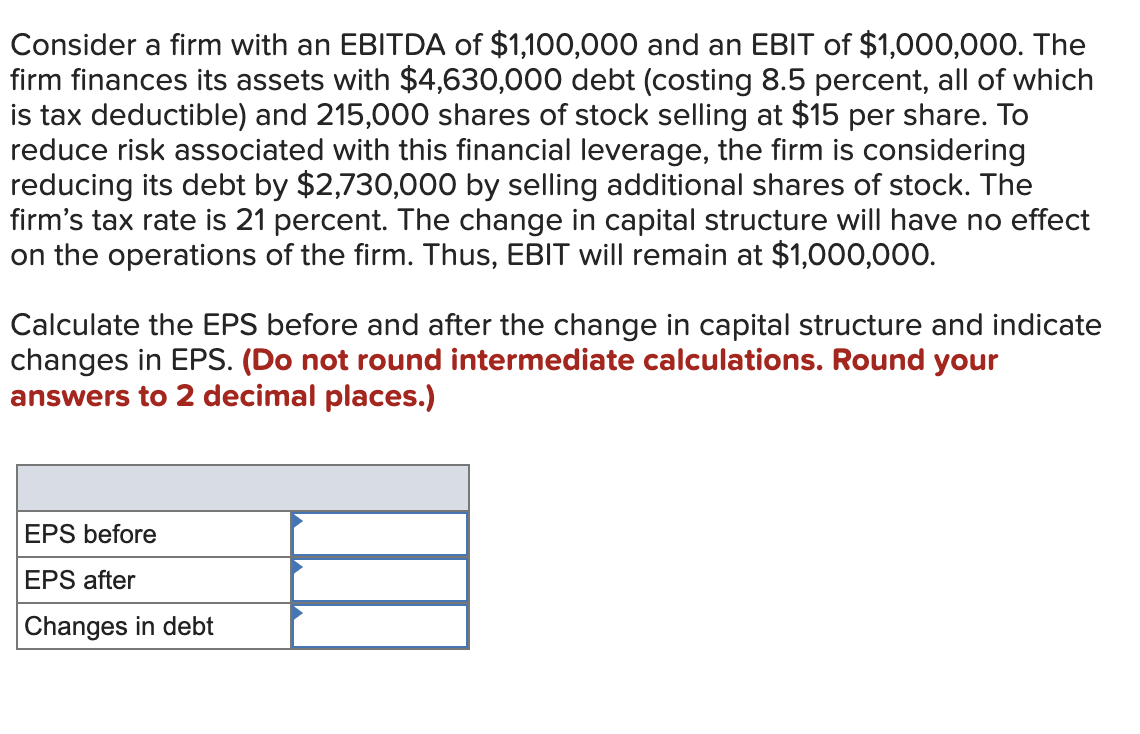 Consider A Firm With An EBITDA Of 1 100 000 And An Chegg