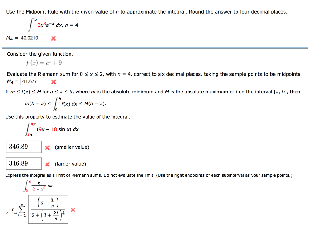 Solved Use The Midpoint Rule With The Given Value Of N To Chegg