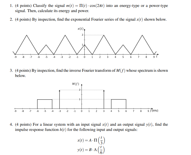 Solved 1 4 Points Classify The Signal M T I1 Cos 2 Chegg