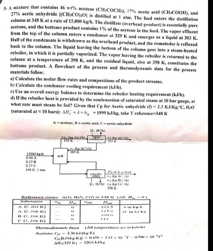 5 A Mixture That Contains 46 Wt Acetone CH3COCH3 Chegg