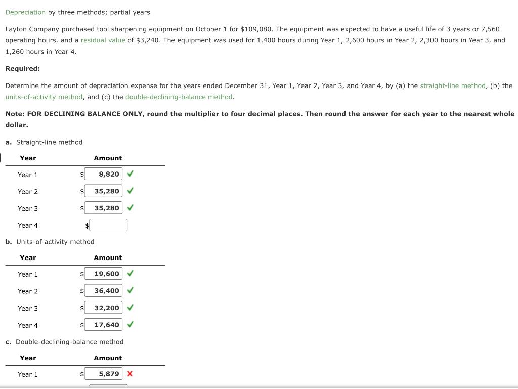 Solved Depreciation By Three Methods Partial Years Layton Chegg