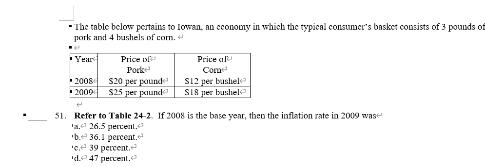 Solved The Table Below Pertains To Iowan An Economy In Chegg