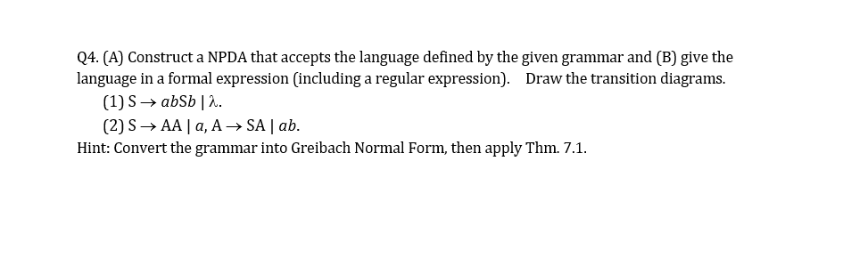 Solved Q4 A Construct A NPDA That Accepts The Language Chegg