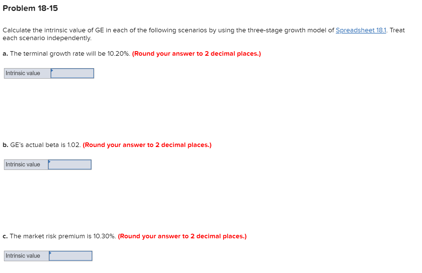 Solved Problem Calculate The Intrinsic Value Of Ge In Chegg