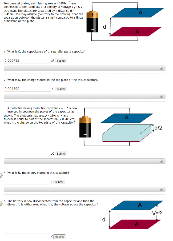 Solved Two Parallel Plates Each Having Area A Cm Are Chegg