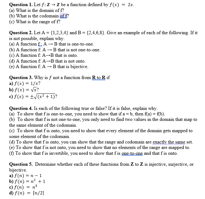 Solved Question Let F Zz Be A Function Defined By F X