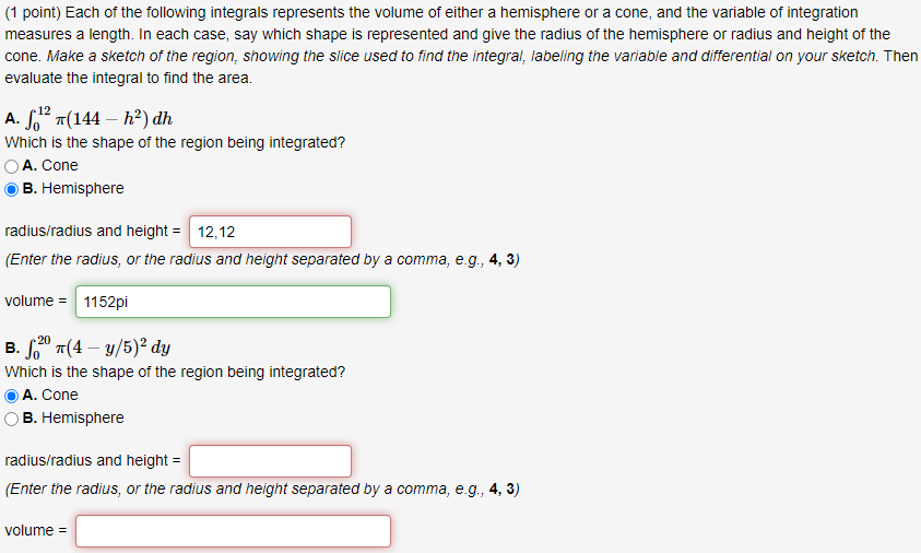 Solved 1 Point Each Of The Following Integrals Represe