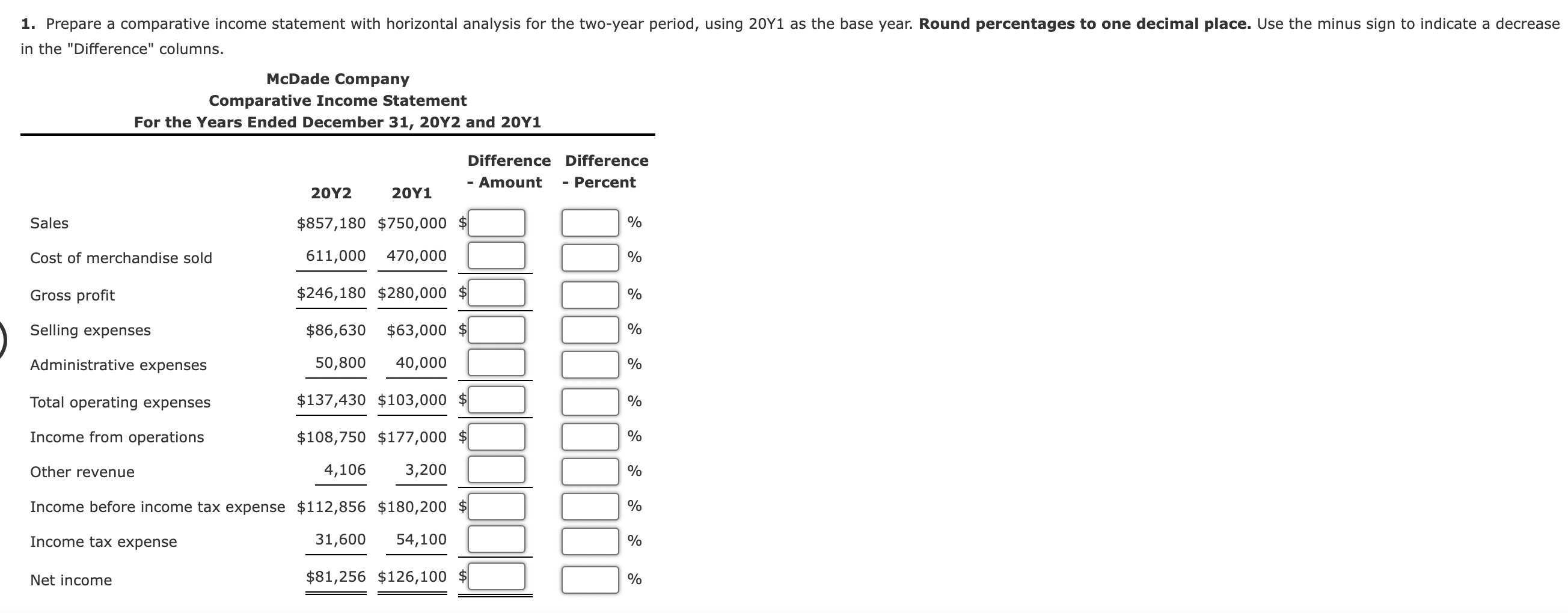 Solved Horizontal Analysis Of Income Statement For Y Chegg