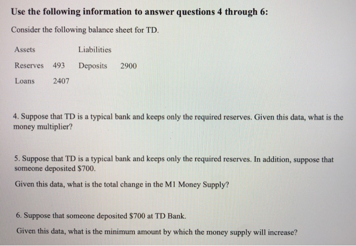 Solved Use The Following Information To Answer Questions 4 Chegg