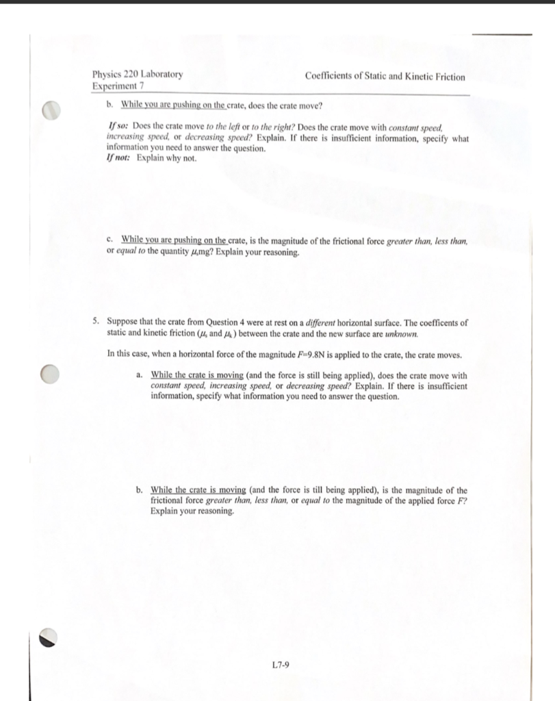 Solved Physics Laboratory Coefficients Of Static And Chegg