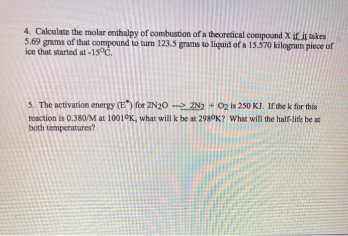 Solved Calculate The Molar Enthalpy Of Combustion Of A Chegg