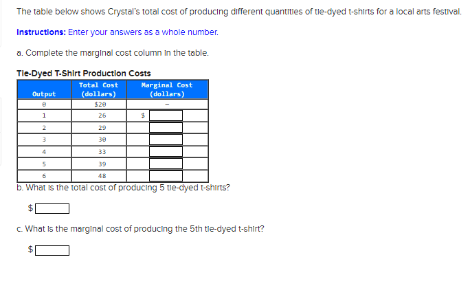 Solved The Table Below Shows Crystal S Total Cost O