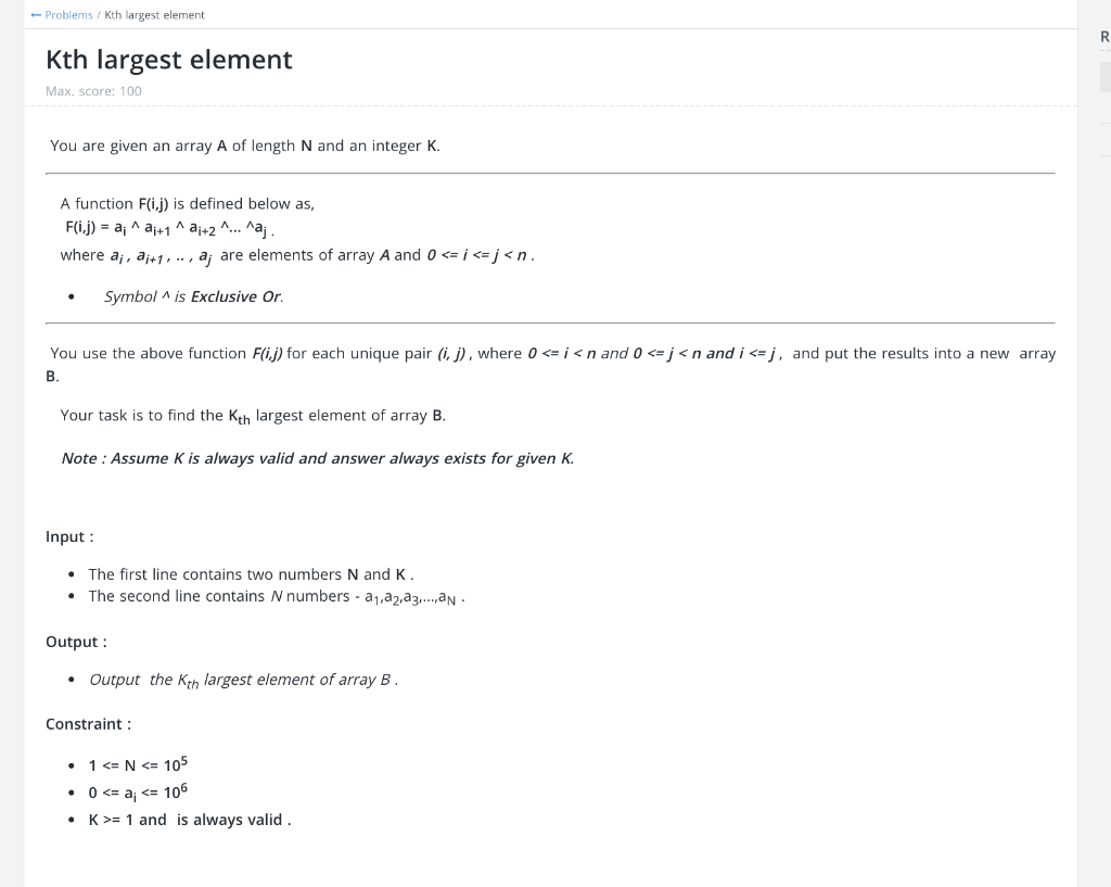 Solved Problems Kth Largest Element R Kth Largest Element Chegg