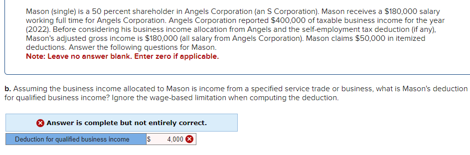 Solved Mason Single Is A Percent Shareholder In Angels Chegg