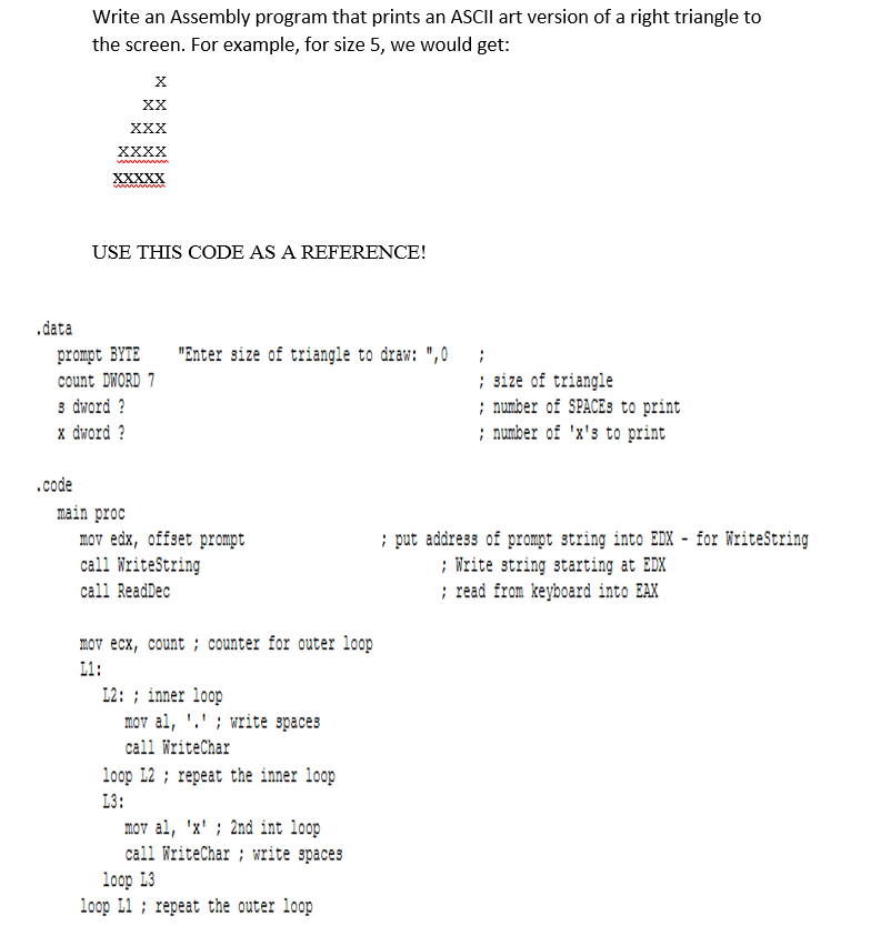 Solved Write An Assembly Program That Prints An Ascii Art Chegg